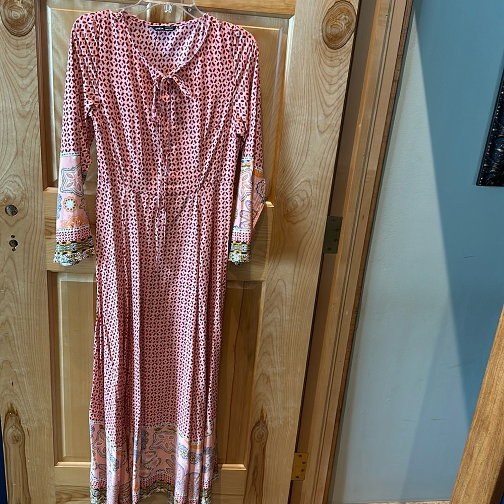 SHEIN Mulvari All Over Print Tie Neck Asymmetrical Hem Dress - Picture 4 of 7